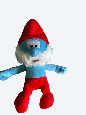 Papa Smurf Plush Toy Red Hat  White Beard 15" Soft Blue Stuffed Doll Collectible